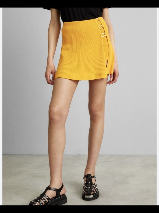 Sandro Dresses & Skirts - Sandro Mustard Ribbed Mini Skirt with Side Buckle Detail
